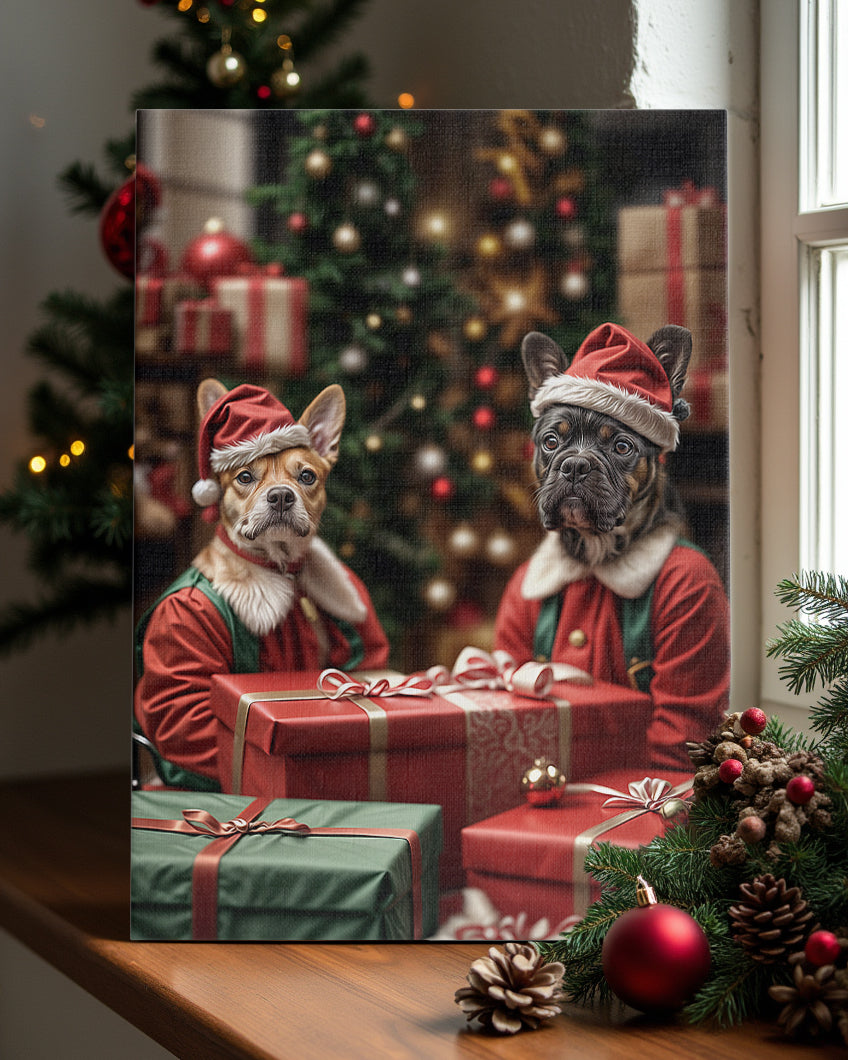 Claus & Paws - Персонализиран новогодишен портрет на канвас