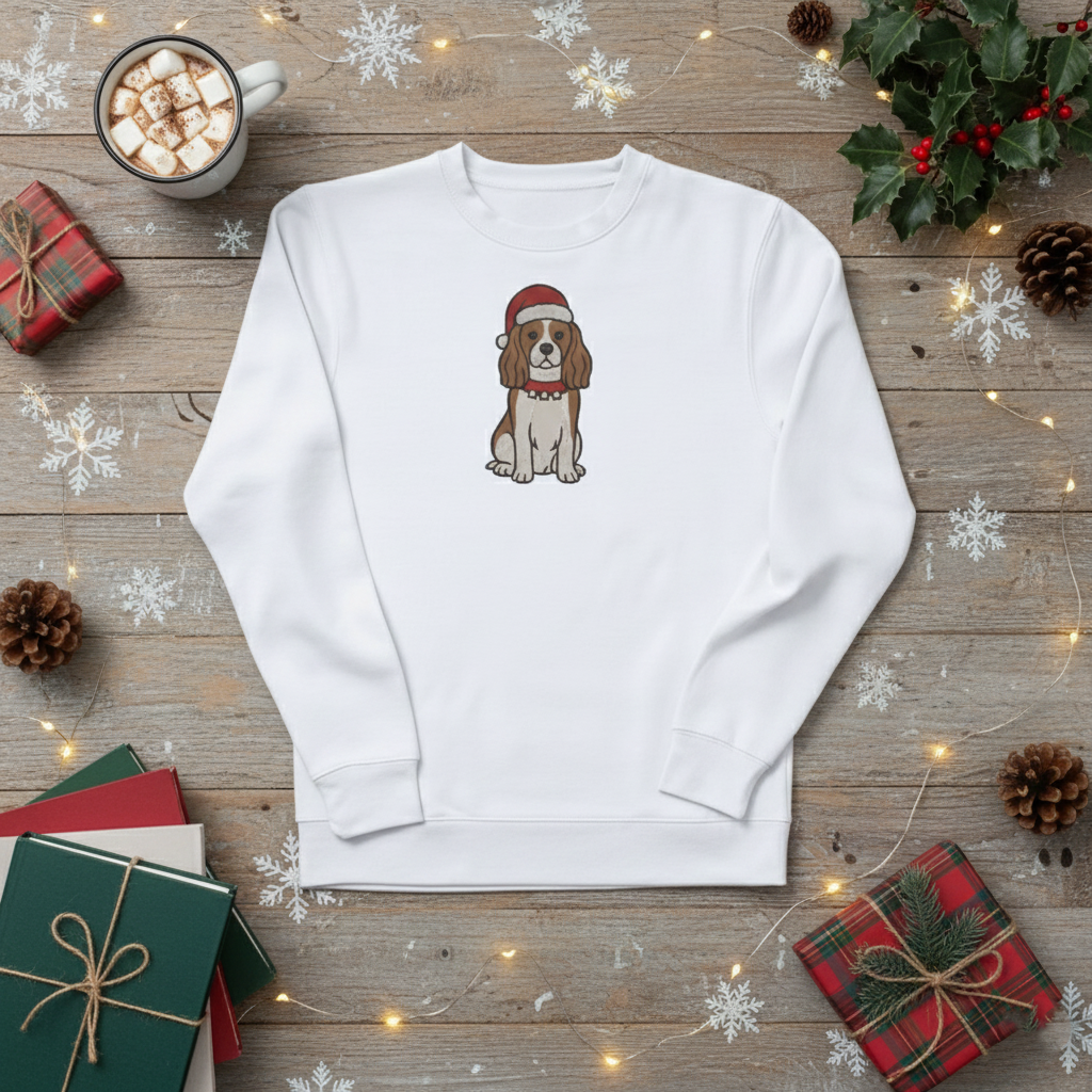 Festive Paws (Limited edition) - Персонализиран новогодишен везен блузон со Вашиот миленик - Лик во боја и име на ракав (Полн Вез)