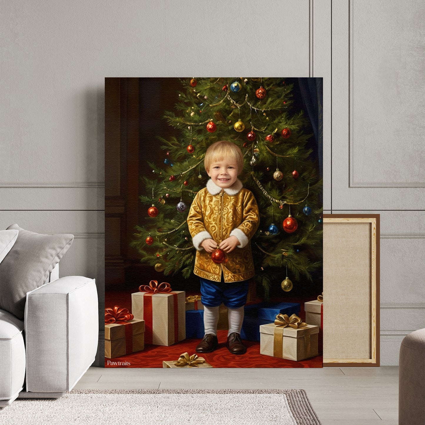 Golden Christmas Prince – Персонализиран детски новогодишен портрет на канвас