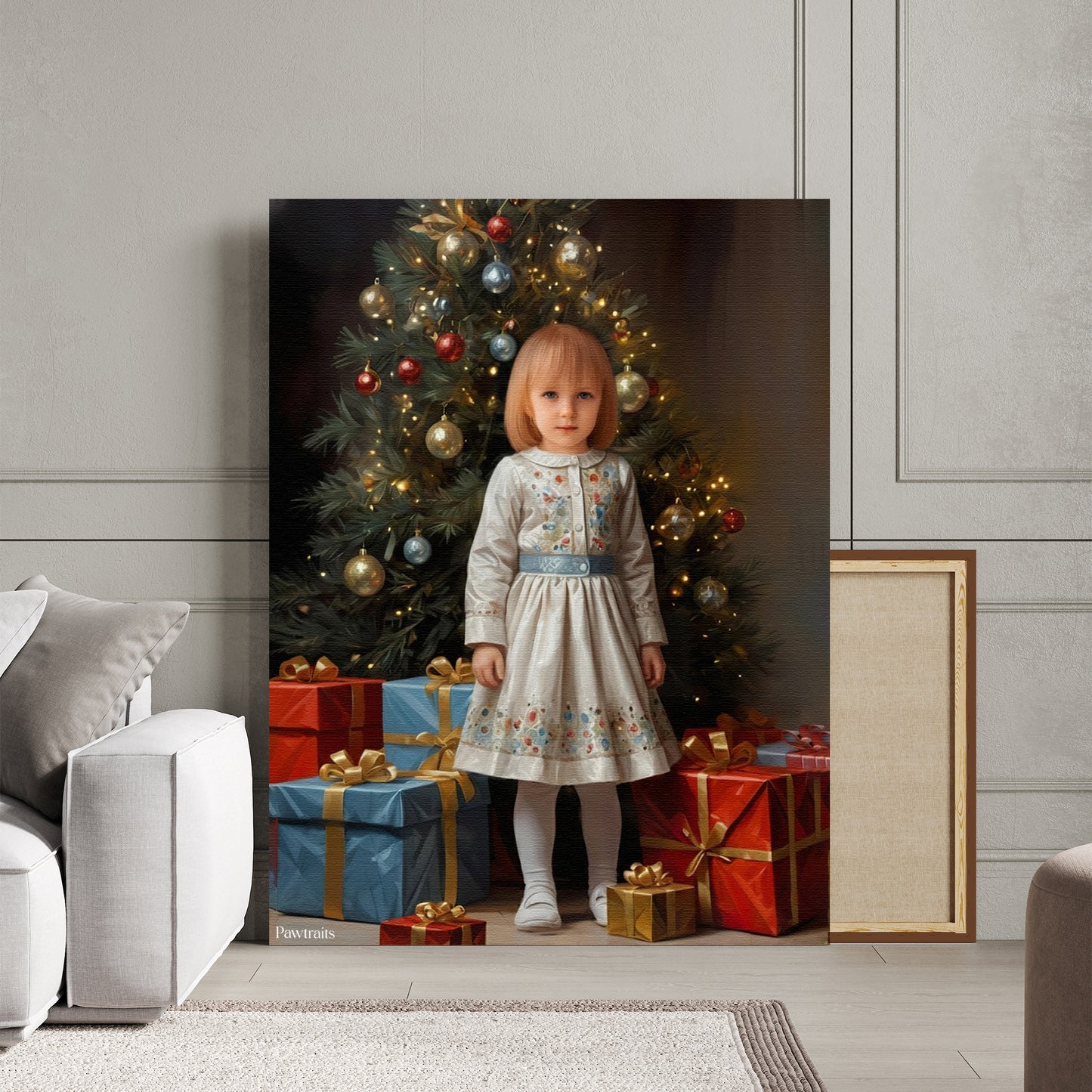 Snowflake Dress Christmas – Персонализиран детски новогодишен портрет на канвас