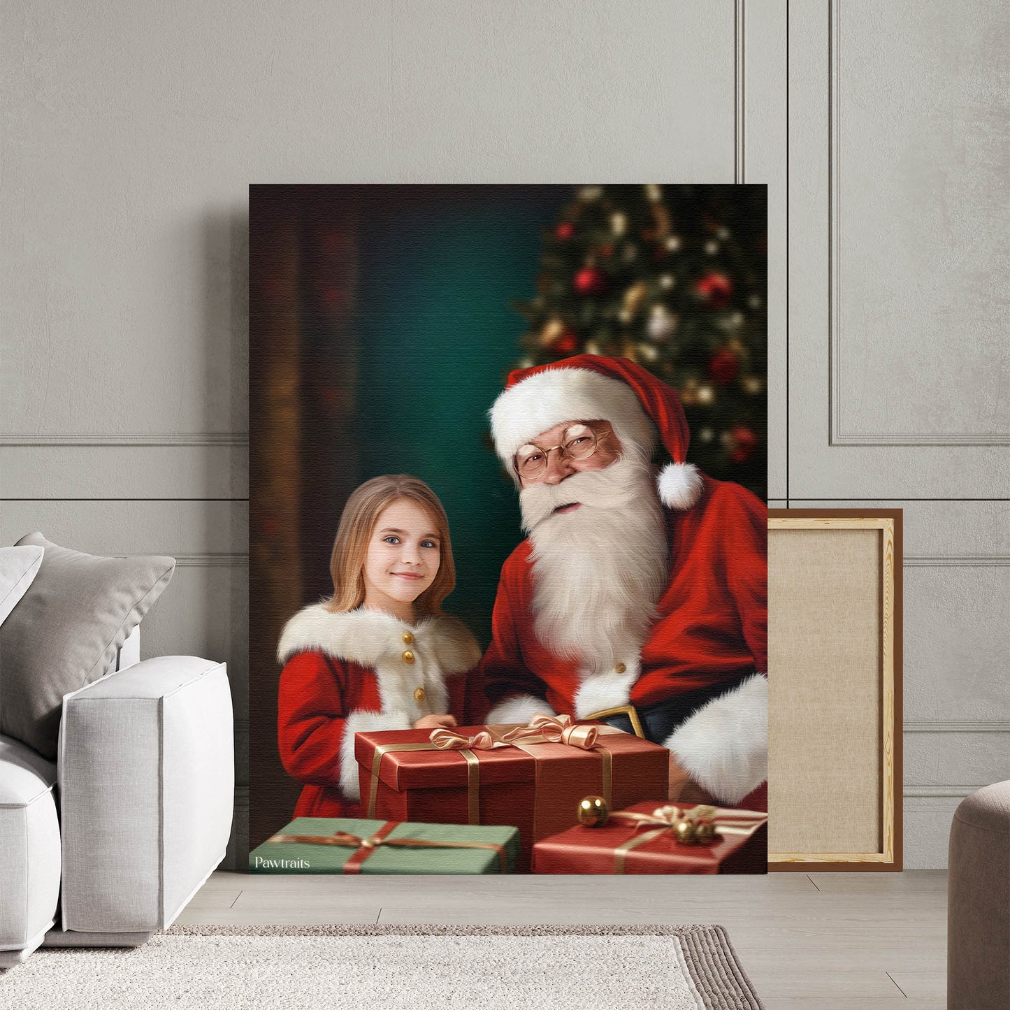 Santa’s Holiday Helper – Персонализиран детски новогодишен портрет на канвас