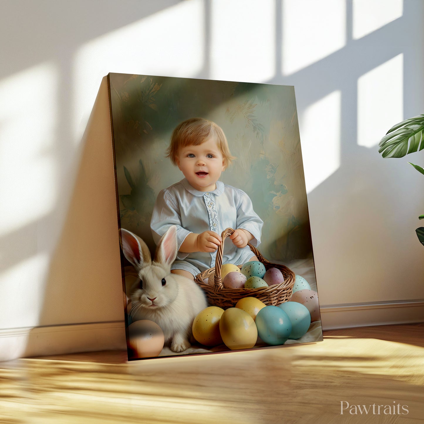 Easter Bunny Basket – Персонализиран детски портрет на платно