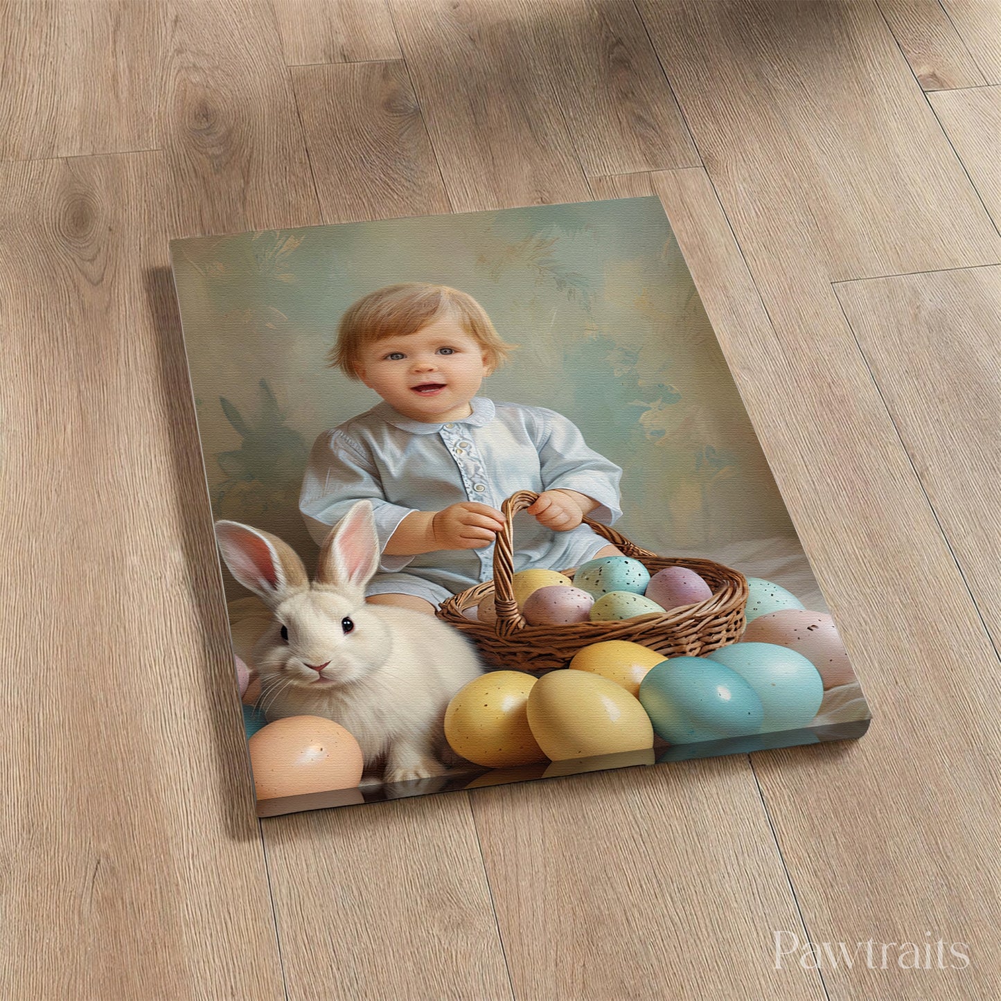 Easter Bunny Basket – Персонализиран детски портрет на платно