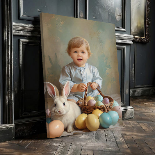 Easter Bunny Basket – Персонализиран детски портрет на платно