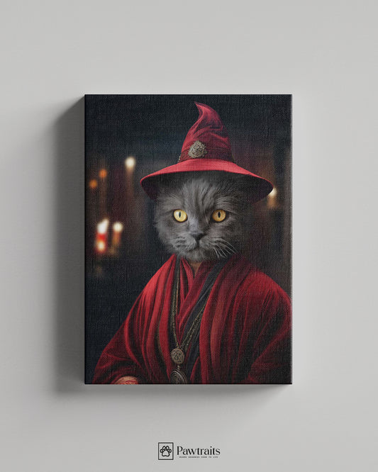 Crimson Sorcerer Cat - Персонализиран портрет на канвас