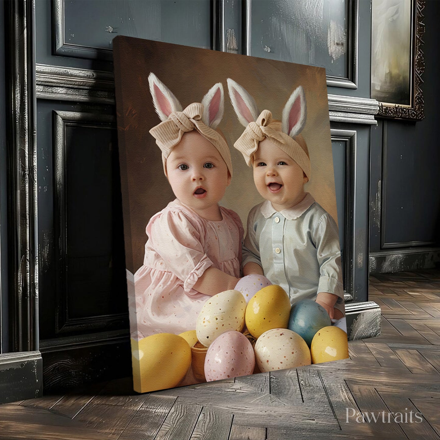 Bunny Twins Classic – Персонализиран детски портрет