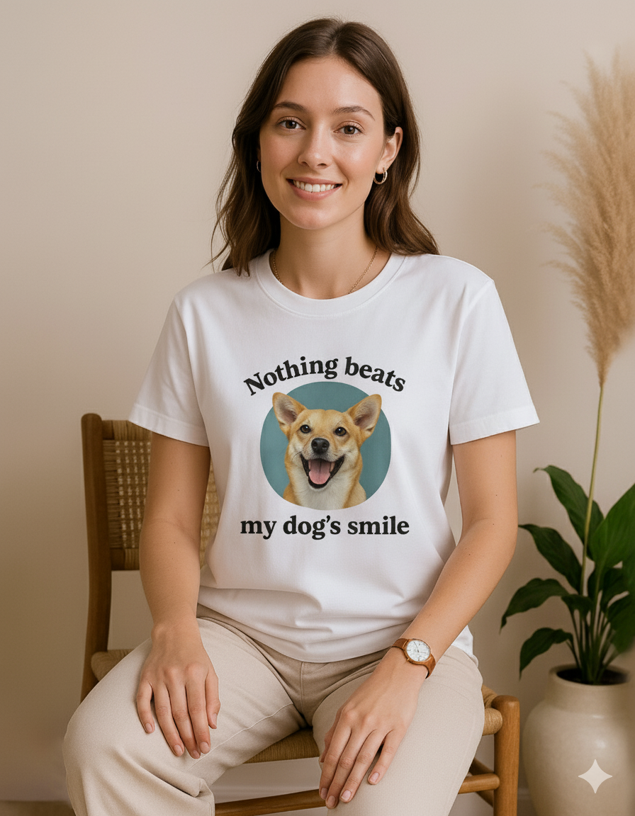 Персонализирана маичка со принт од Вашето милениче + текст по избор - Nothing Beats My Dog's Smile