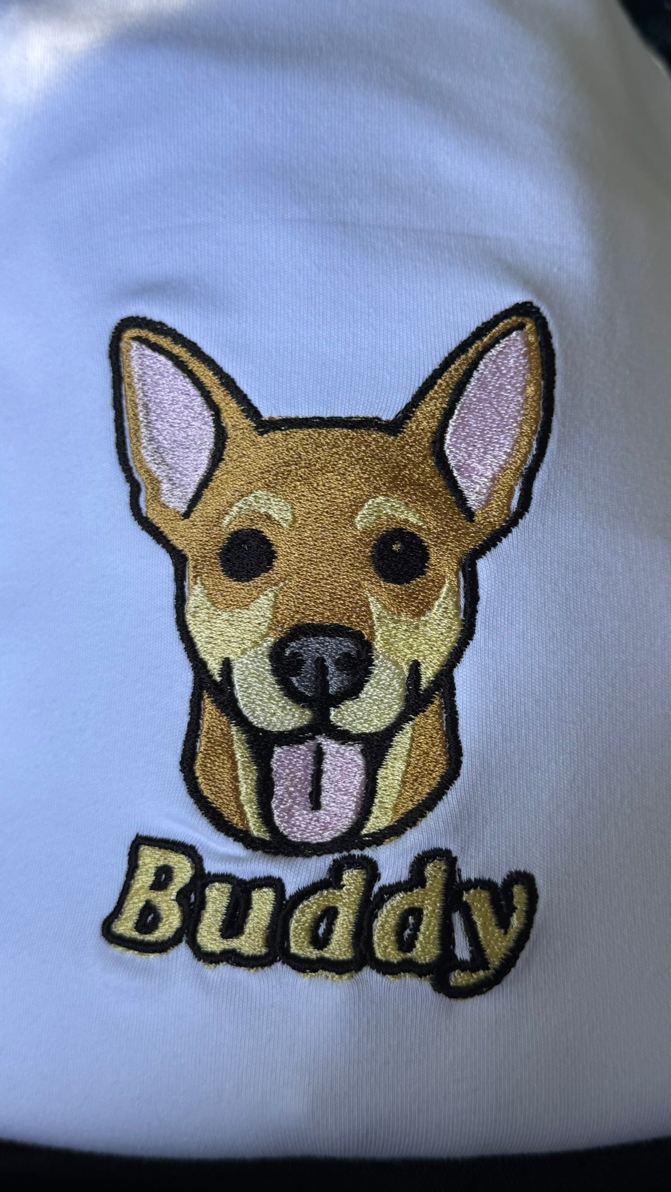 Персонализиран везен блузон со Вашиот миленик - Лик во боја и име на  ракав (Полн Вез )