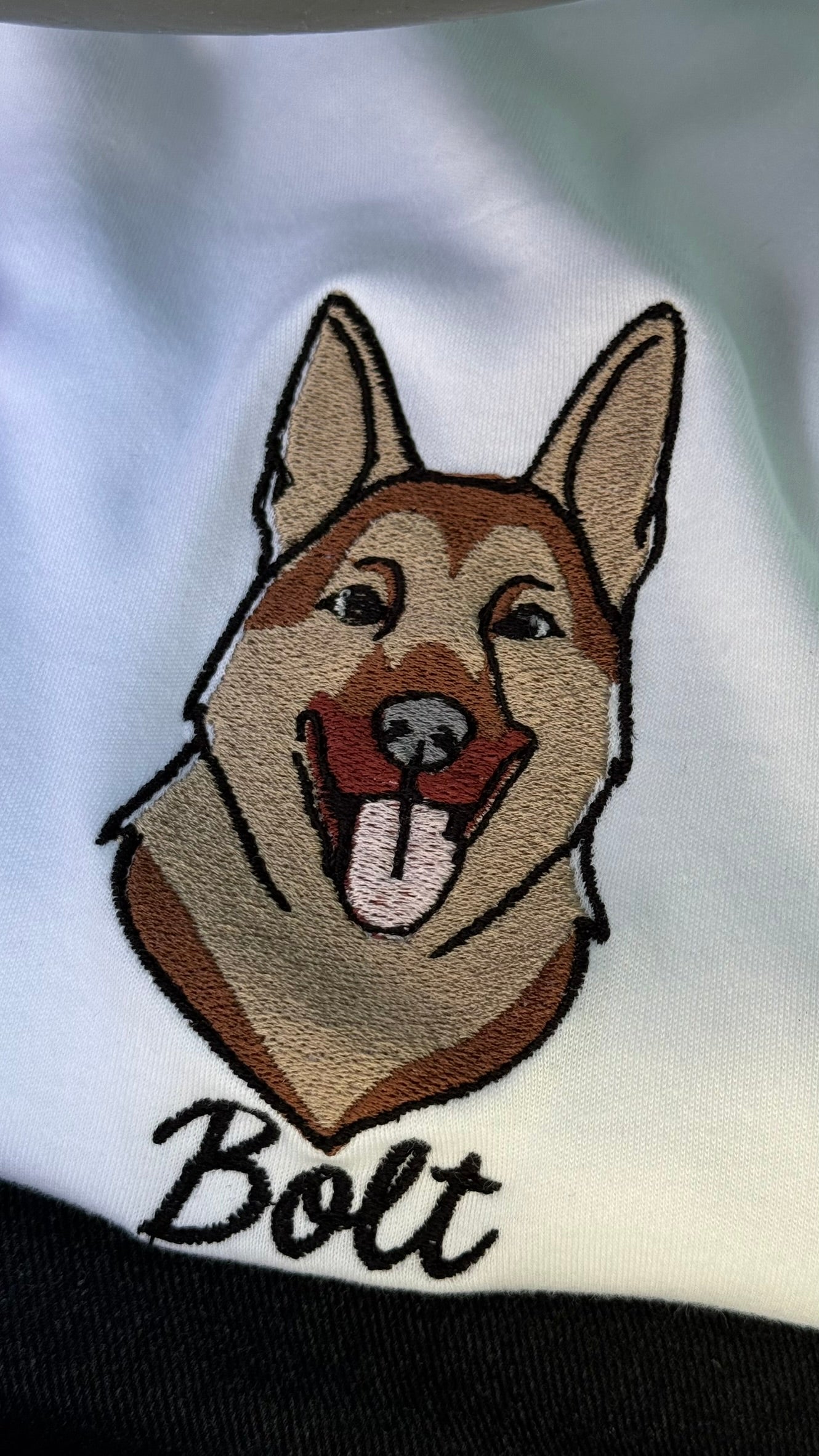 Персонализиран везен блузон со Вашиот миленик - Лик во боја и име на  ракав (Полн Вез )