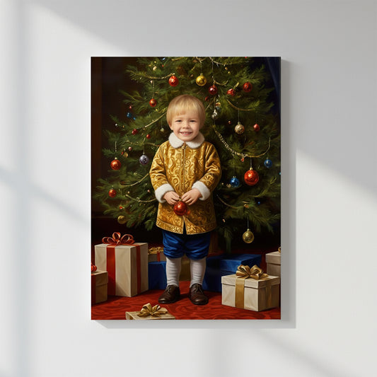 Golden Christmas Prince – Персонализиран детски новогодишен портрет на канвас