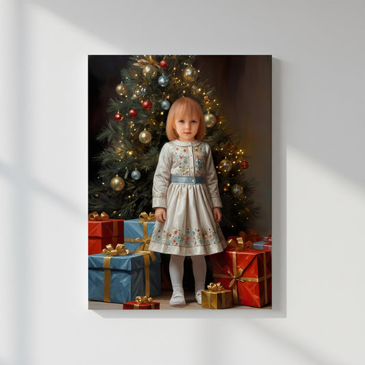 Snowflake Dress Christmas – Персонализиран детски новогодишен портрет на канвас