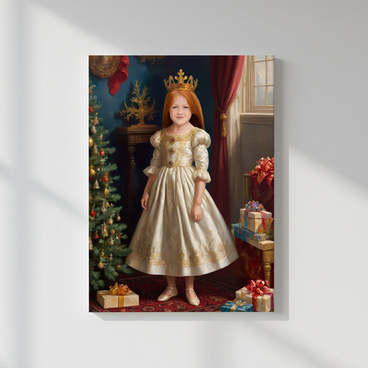Royal Christmas Queen – Персонализиран детски новогодишен портрет на канвас