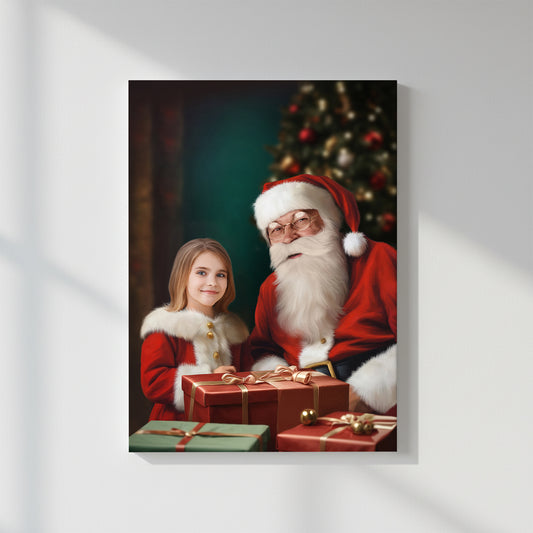 Santa’s Holiday Helper – Персонализиран детски новогодишен портрет на канвас