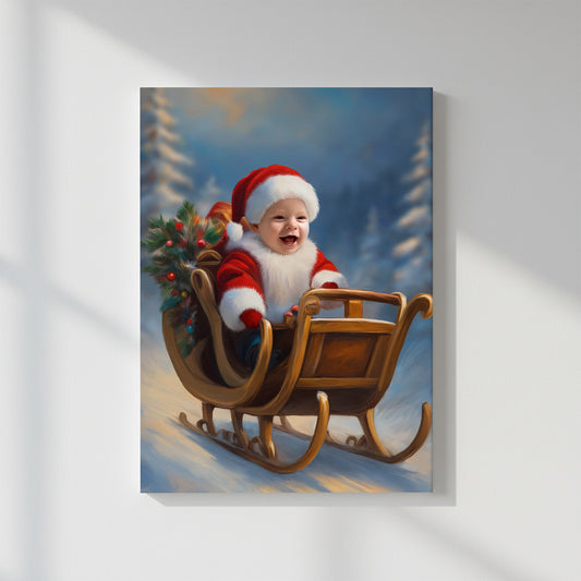 Joyful Sleigh Ride – Персонализиран детски новогодишен портрет на канвас