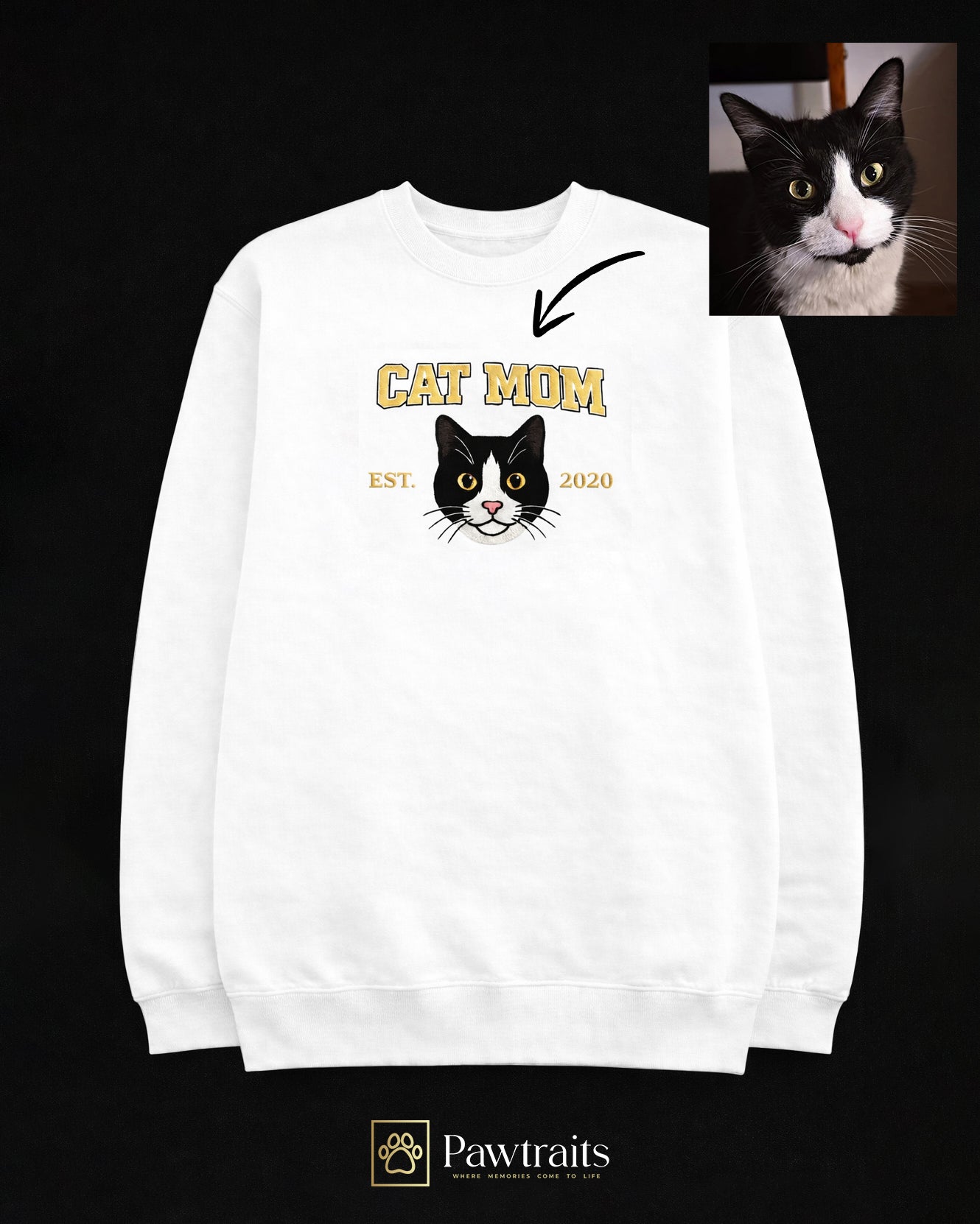 DOG/CAT MOM/DAD - Персонализиран везен блузон со Вашиот миленик - Лик во боја и име со година (Полн Вез )