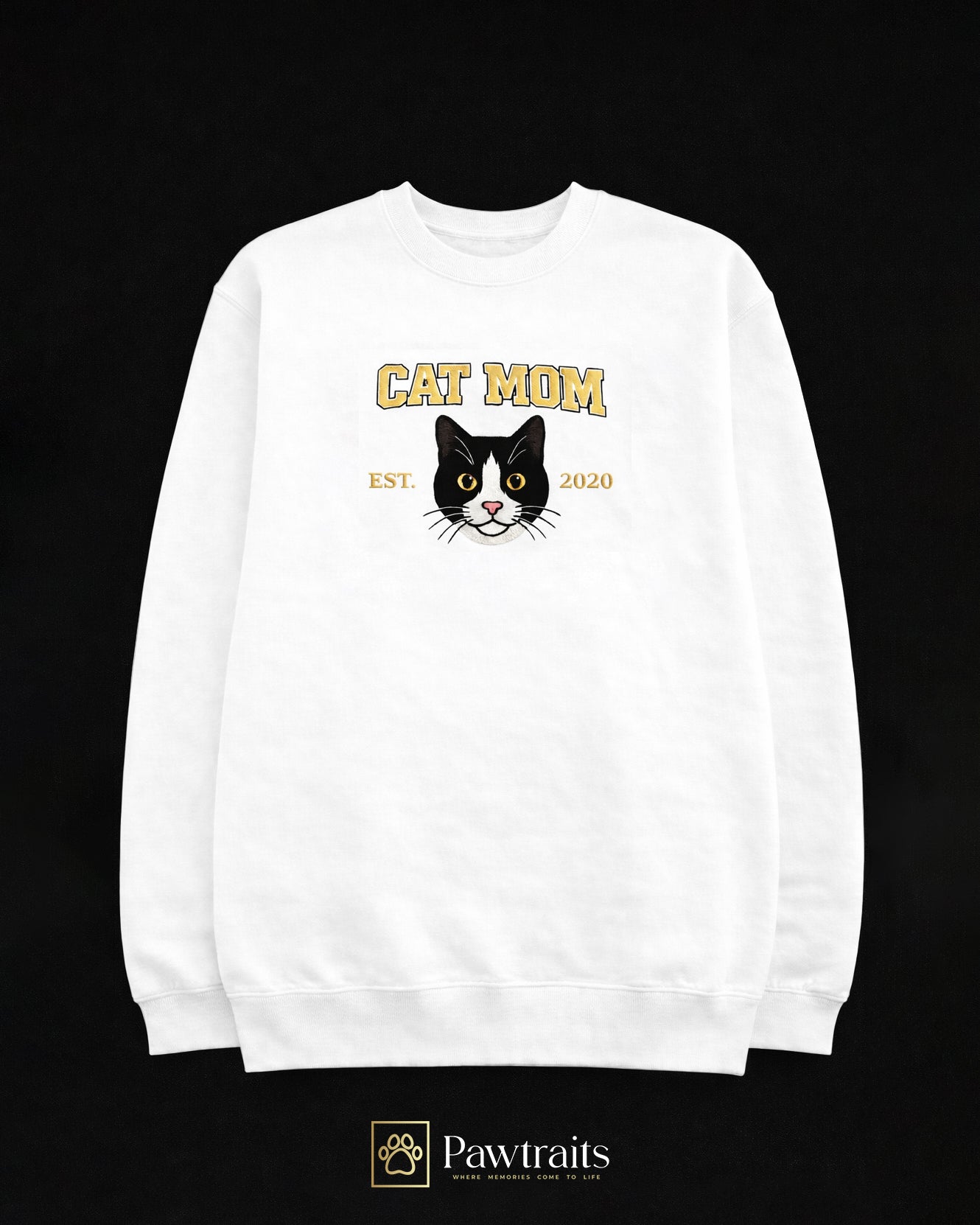 DOG/CAT MOM/DAD - Персонализиран везен блузон со Вашиот миленик - Лик во боја и име со година (Полн Вез )