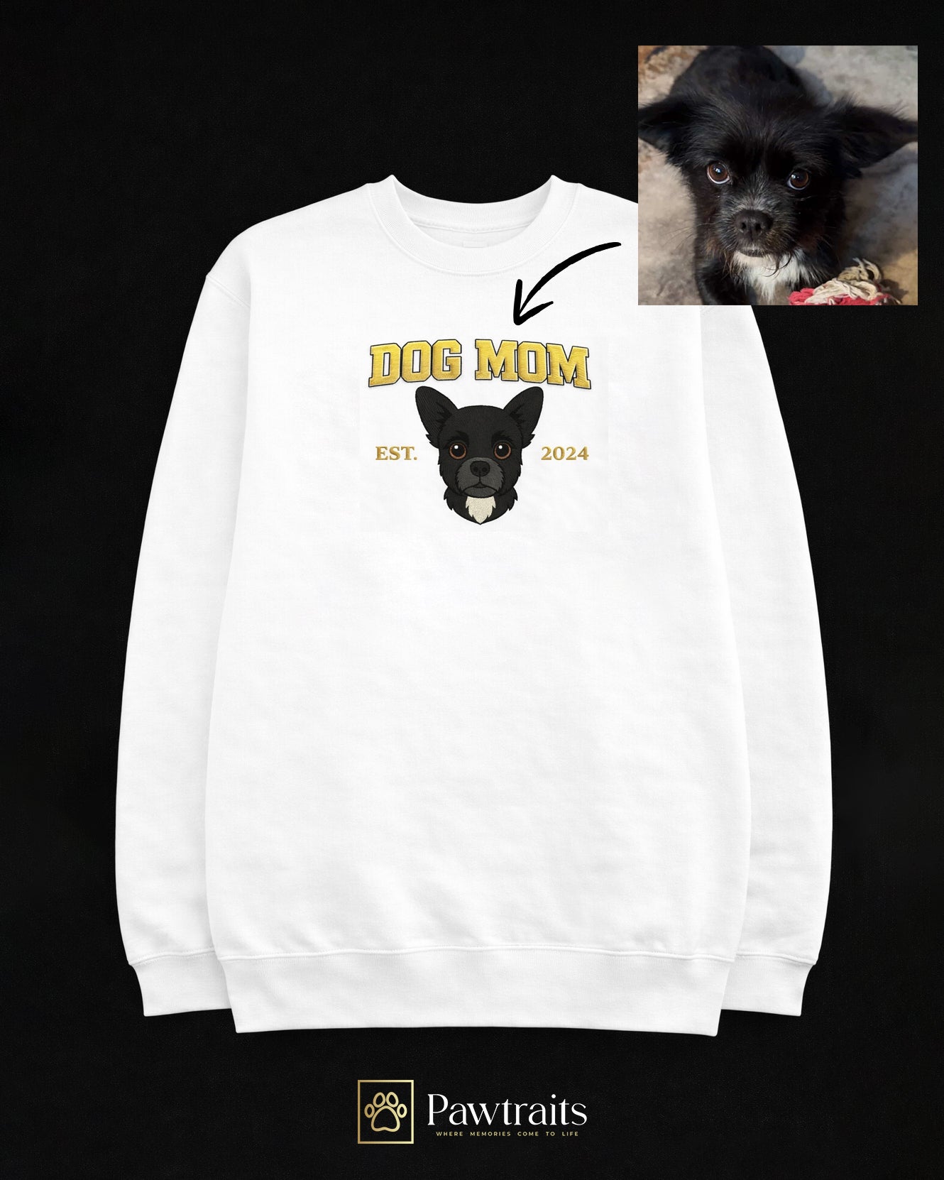 DOG/CAT MOM/DAD - Персонализиран везен блузон со Вашиот миленик - Лик во боја и име со година (Полн Вез )