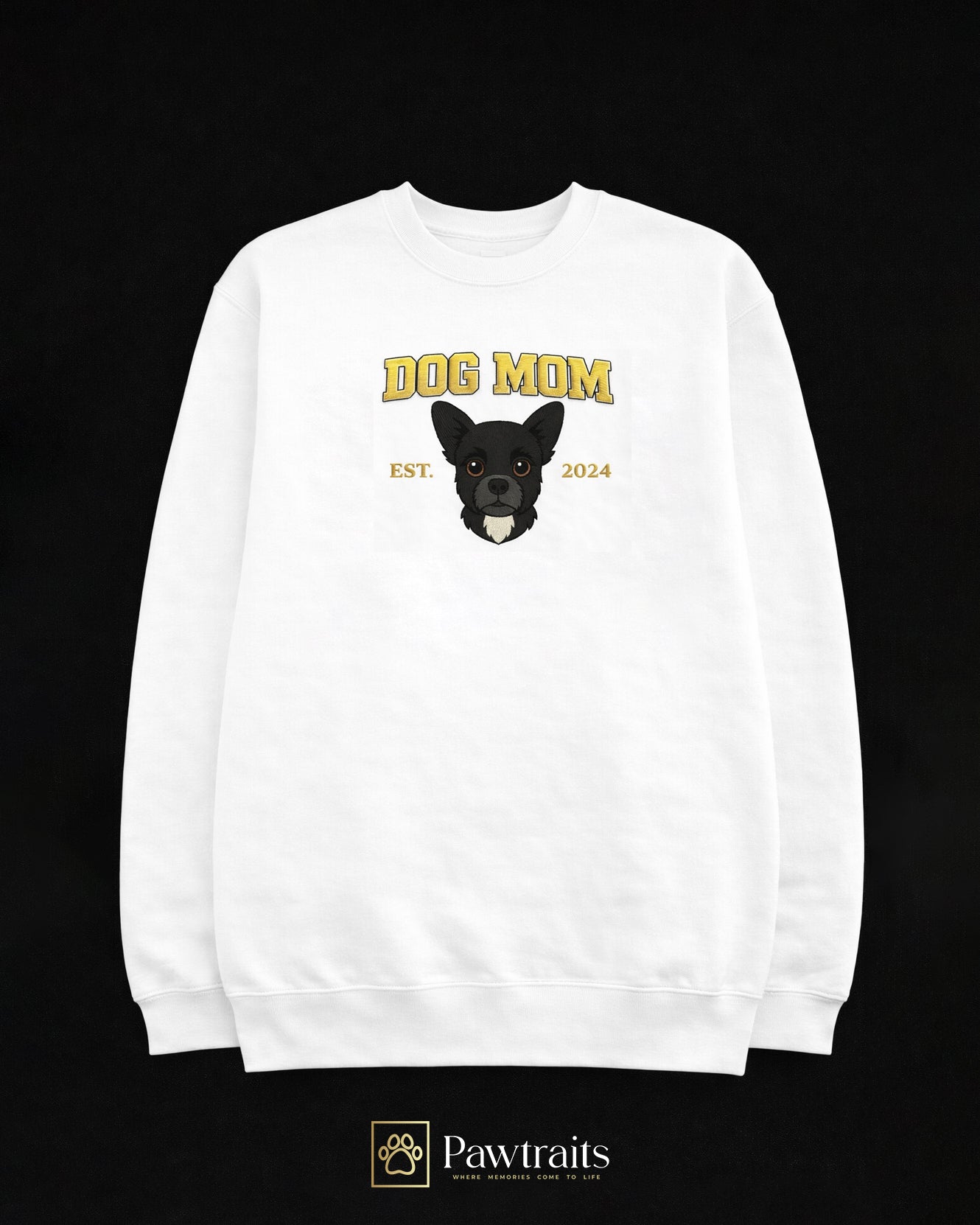 DOG/CAT MOM/DAD - Персонализиран везен блузон со Вашиот миленик - Лик во боја и име со година (Полн Вез )