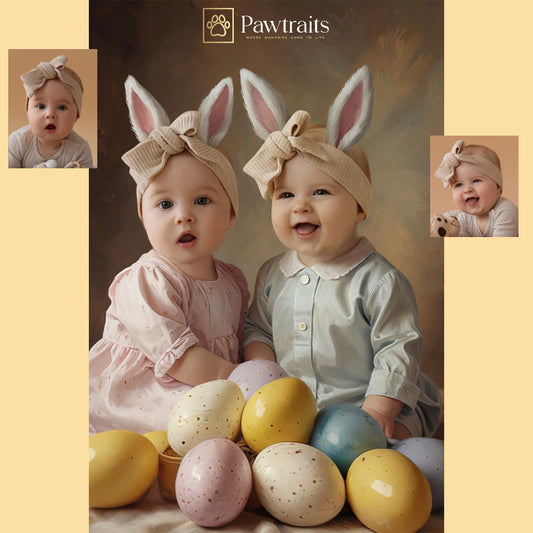 Bunny Twins Classic – Персонализиран детски портрет