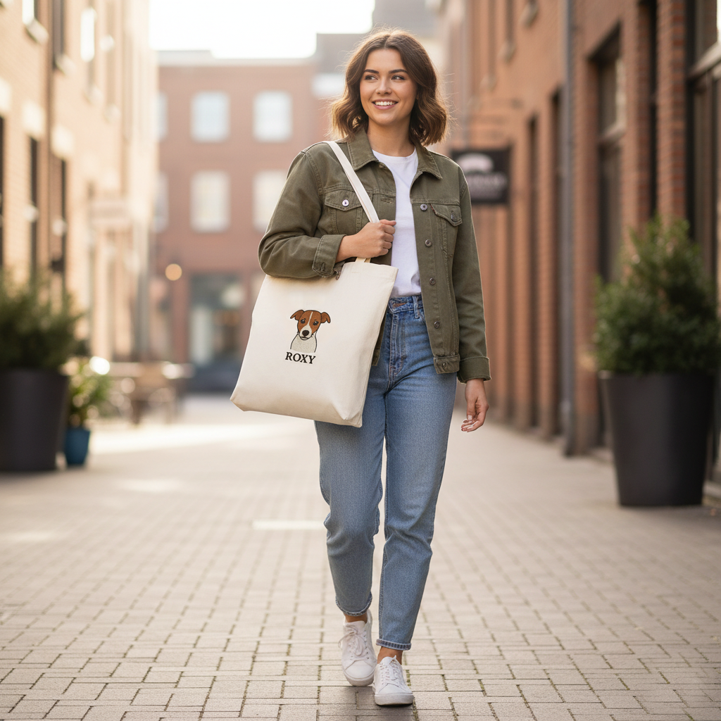 Персонализирана Везена Торба – Full Color Embroidery Tote (Вашето милениче + име)